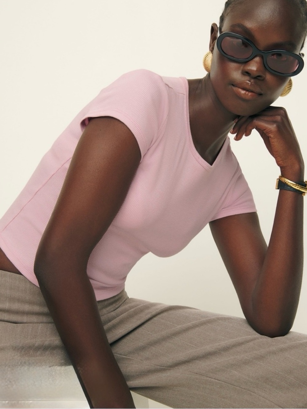 Reformation Muse tee shirt in babygirl pink